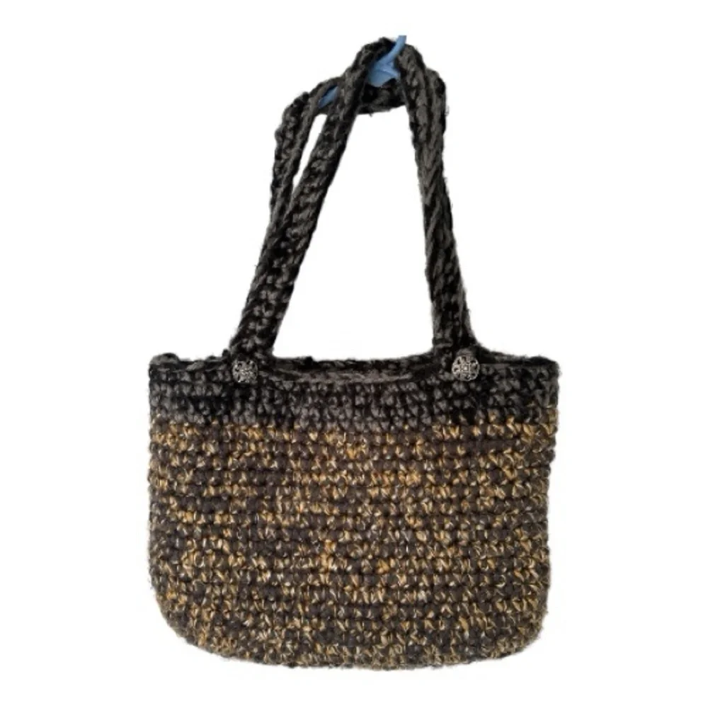 Crochet Black and Brown Women's Tote Bag Hand Knit